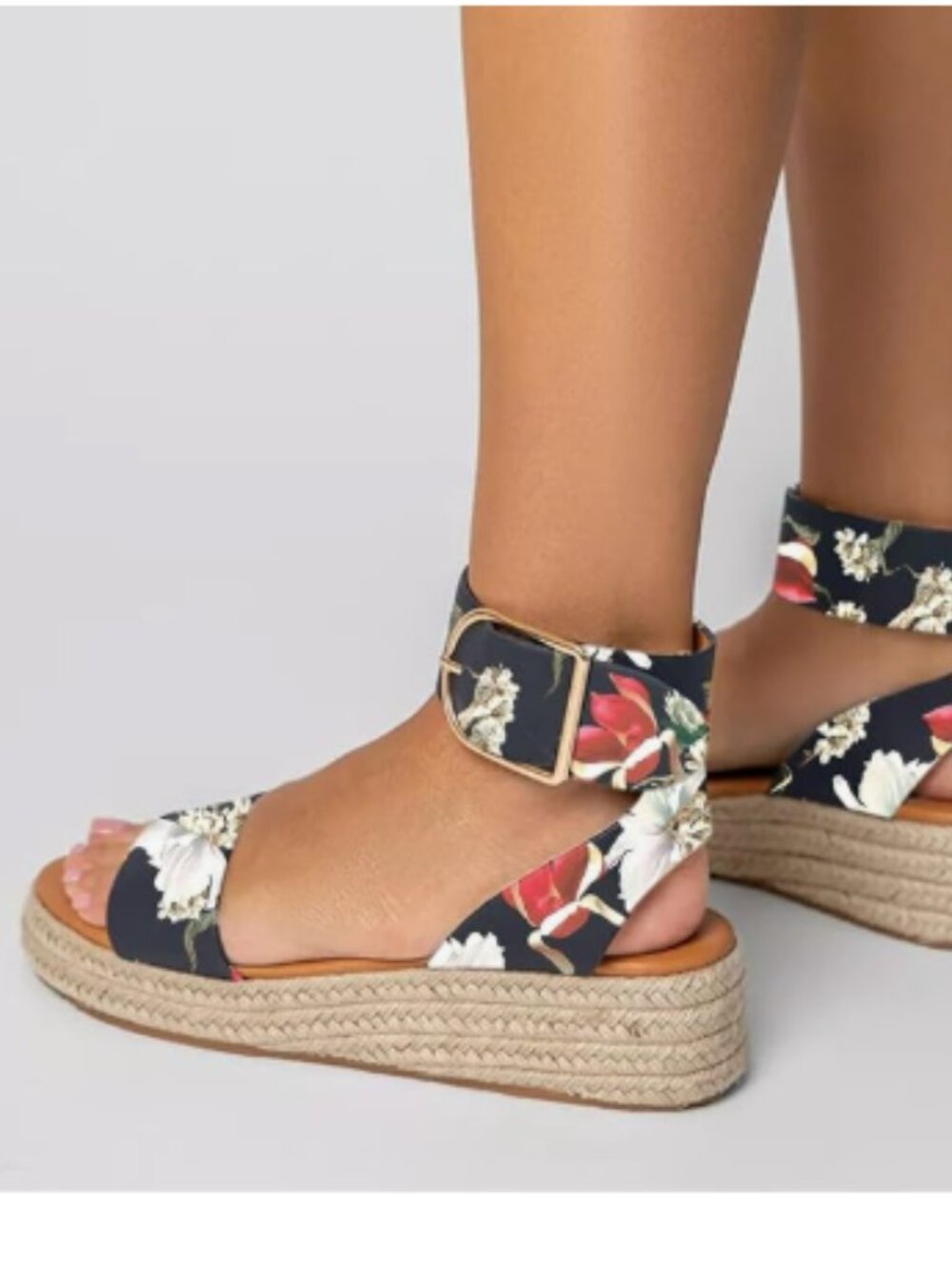 YDN Flower in Black Slingback Wedge Platform Low Heels Comfy Round Toe Sandals